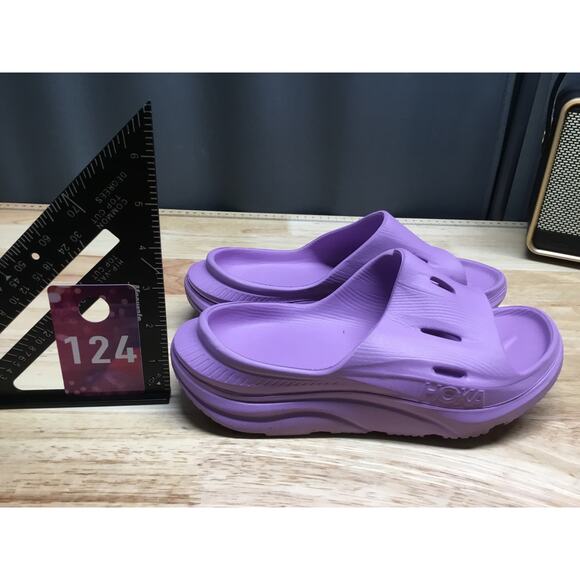 Hoka One One ORA Recovery Slide 3 Sandals 6 Violet Bloom Rubber Slip-On - Picture 5 of 8